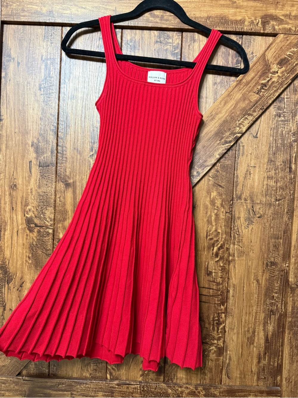Willow & Clay Vibrant Red Ribbed Tank Pleated Mini Dress